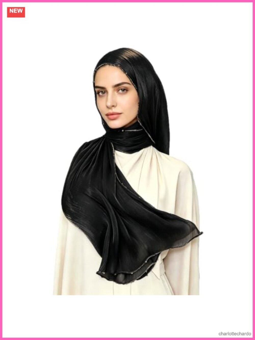 Hijab Scarf Lightweight Polyester Beaded Head Wrap for Women